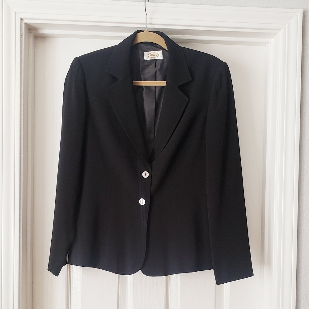 Talbots Black Blazer With Abalone Shell Buttons - image 1